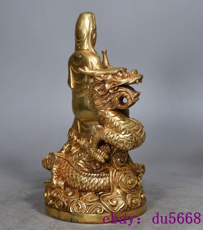 8.8"old China Buddhism temple bronze Gilt dragon Kwan-Yin GuanYin Buddha statue