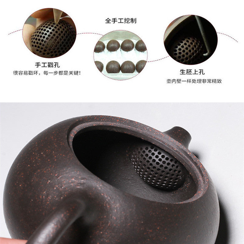 6.8oz Handmade Tea Pot Yixing Zisha Clay Master Xishi Pot Basket Infuser Holes