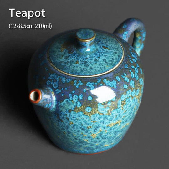 Blue Ceramic Teapot Pottery Unique Glazed Tea Pot 210ml