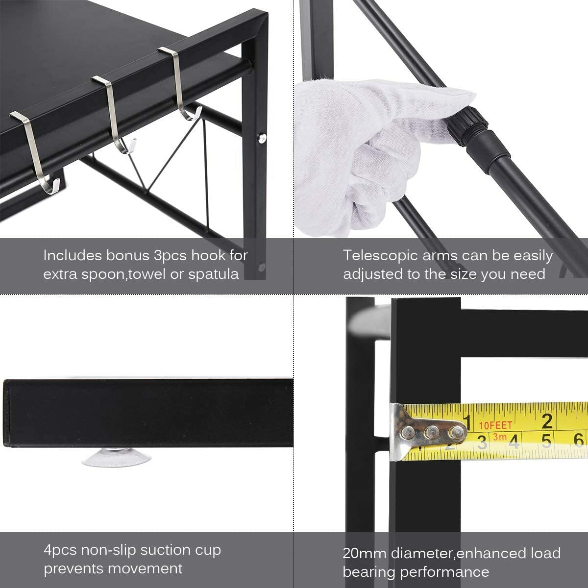 Expandable Microwave Oven Rack Horizontal Extension Microwave Shelf Stand AU