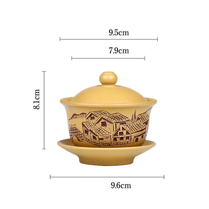 Original Ore Yixing Zisha Gaiwan Handmade Tureen Hand Carved Cup Bowl Saucer Lid