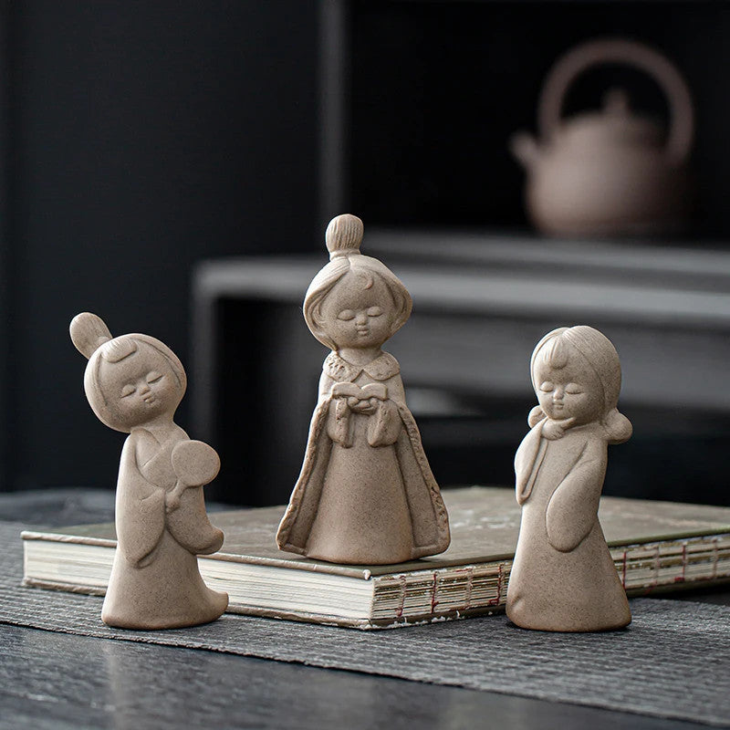 Chinese Coarse Pottery Tea Pet Handmade Ceramic Character Statue Figurine Decor