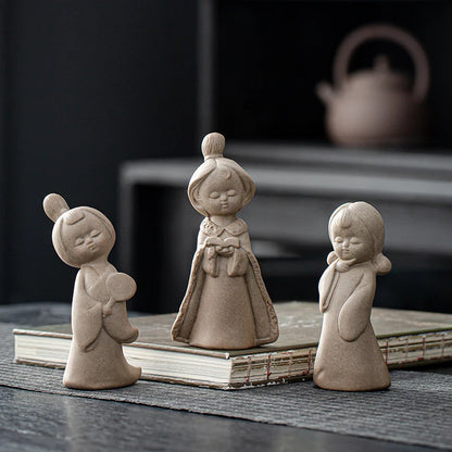 Chinese Coarse Pottery Tea Pet Handmade Ceramic Character Statue Figurine Decor