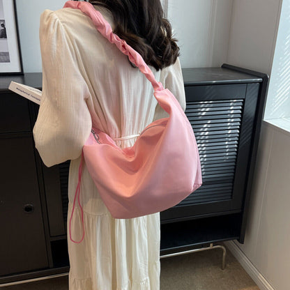 Solid Color Dumpling Bag Canvas Crossbody Bag Pleated Shoulder Strap Handbags