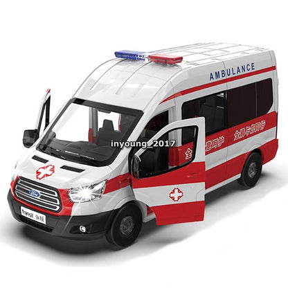 1/35 Ford Transit Model Car Ambulance Diecast Toy Cars Metal Vehicle Boys Kids