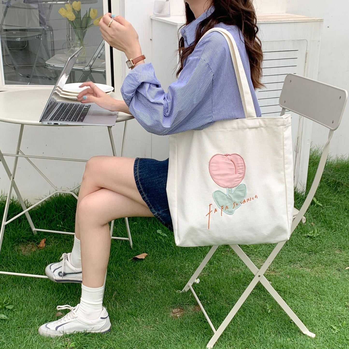 Cartoon Shoulder Bag Canvas Large Shopper Bag Fashion Casual Book Pouch 30*13*34