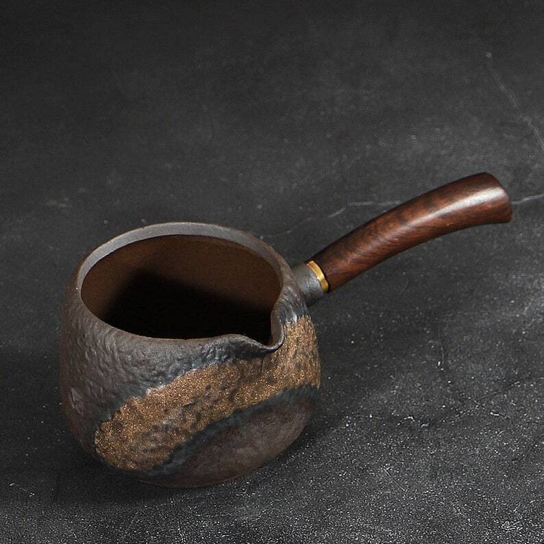 Coarse Ceramic Tea Pitchers Wooden Handle Accessories