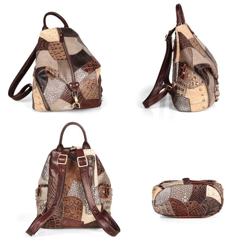 Women Backpack Vintage Cow Genuine Leather Large Soft School Bags Polyester 1 PC