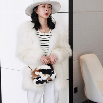 Womens Fashion Genuine Leather Crossbody Bag Real Mink Fur Evening Party Bag