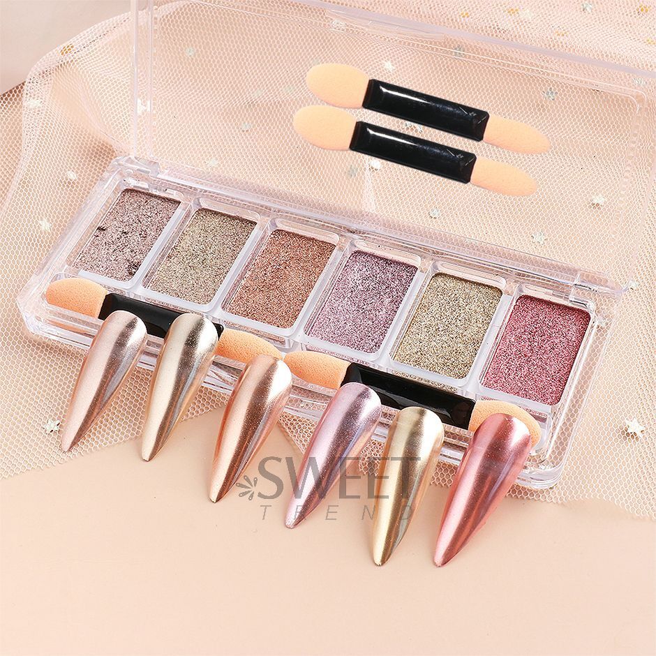 Nail Glitter Powder 6Color Mirror Holographic Glass Aurora Fine Pigment Manicure