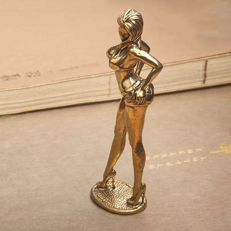 Solid Brass Female Figure Ornament Fashion Model Sculpture Desktop Copper Craft