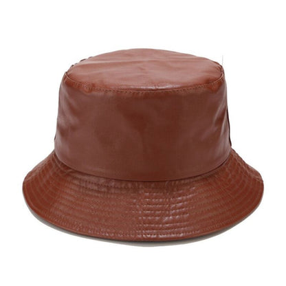 Men Outdoor Waterproof Hiking PU Bucket Hat Fisherman Cap Leather Sun Caps