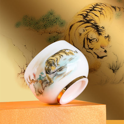 1pc New Jade Porcelain Tea Cup Mascot Tiger Print Under Glaze Master Cup