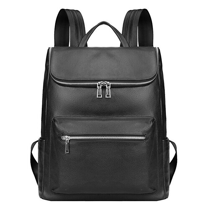 Top Cow Leather Black Men's bag, Soft Leather Large Capacity Backpack Travel Bag