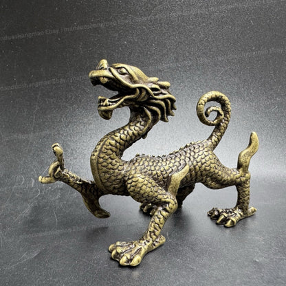 Solid Brass Azure Dragon Statue Feng Shui Guardian Decor