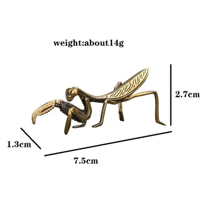 Copper Mantis Miniature Ornament Tea Pet Solid Insect Figurine Decoration Decor