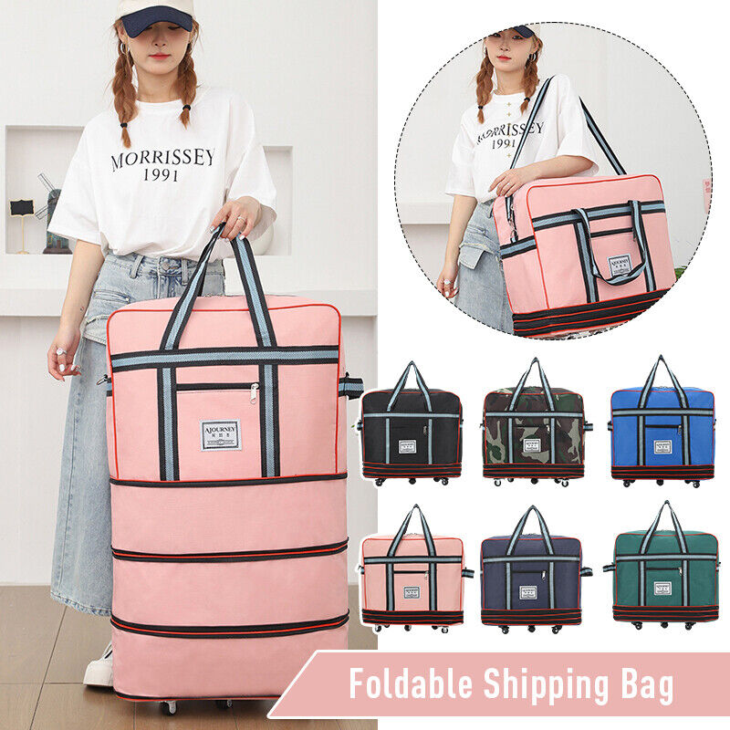 Oxford Luggage Box with Wheels Travel Bag Foldable Moving Storage Large Capacity