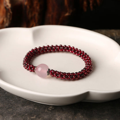Rose Quartz Garnet Handmade Neutral Beads Healing Reiki Women's Bracelet 1X-