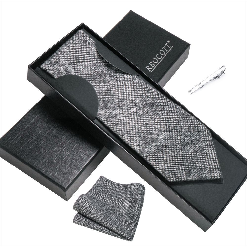 Men Necktie Set 3Pcs Clips Handkerchief Wool Gift Ties Suits Wedding Accessories