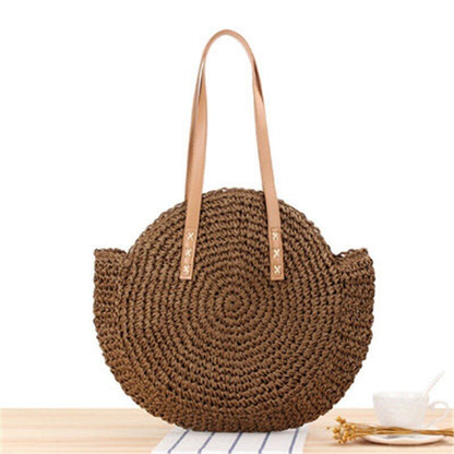 Large Capacity Round Zipper Bag Handmade Summer Beach Travel Holiday Women Bags