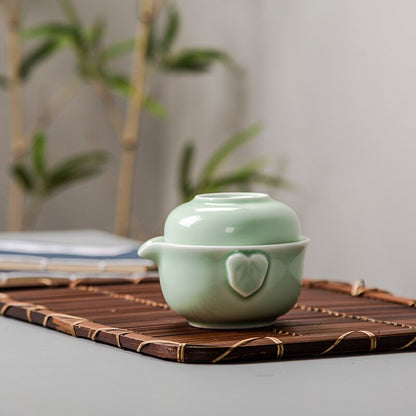 Design Green Ceramic 3d Carp Gaiwan Tea Set Celadon Elegant Kung Fu Teaset