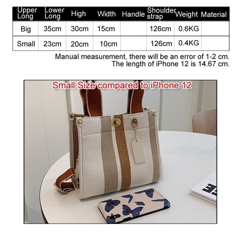Large Tote Bag Casual Canvas Handbag Wide Shoulder Strap Bag Trendy Shoulder Bag