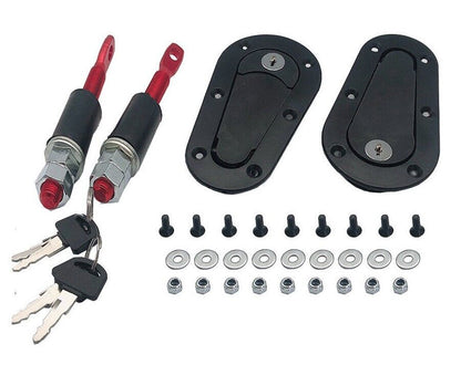 Universal JDM Carbon Fiber Hood Pin Plus Flush Mount latch Kit Lock With Keys T2