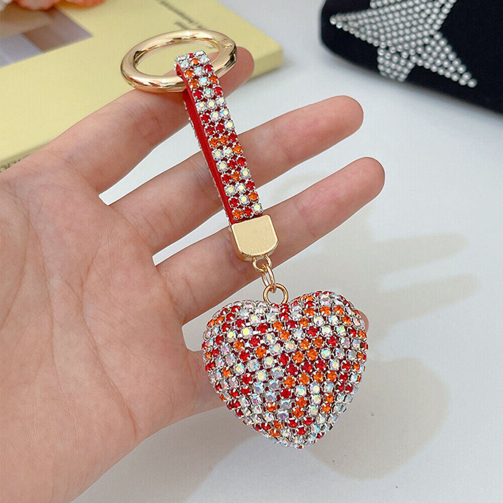 Car Hanging Bag Pendant Key Ring Jewelry Accessories Rhinestone Heart Keychain