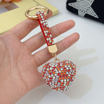 Car Hanging Bag Pendant Key Ring Jewelry Accessories Rhinestone Heart Keychain