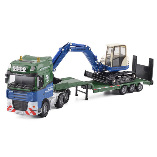 1:50 Flatbed Truck Toy with Excavator Loader Model Toy Car Diecast Toy Vehicle