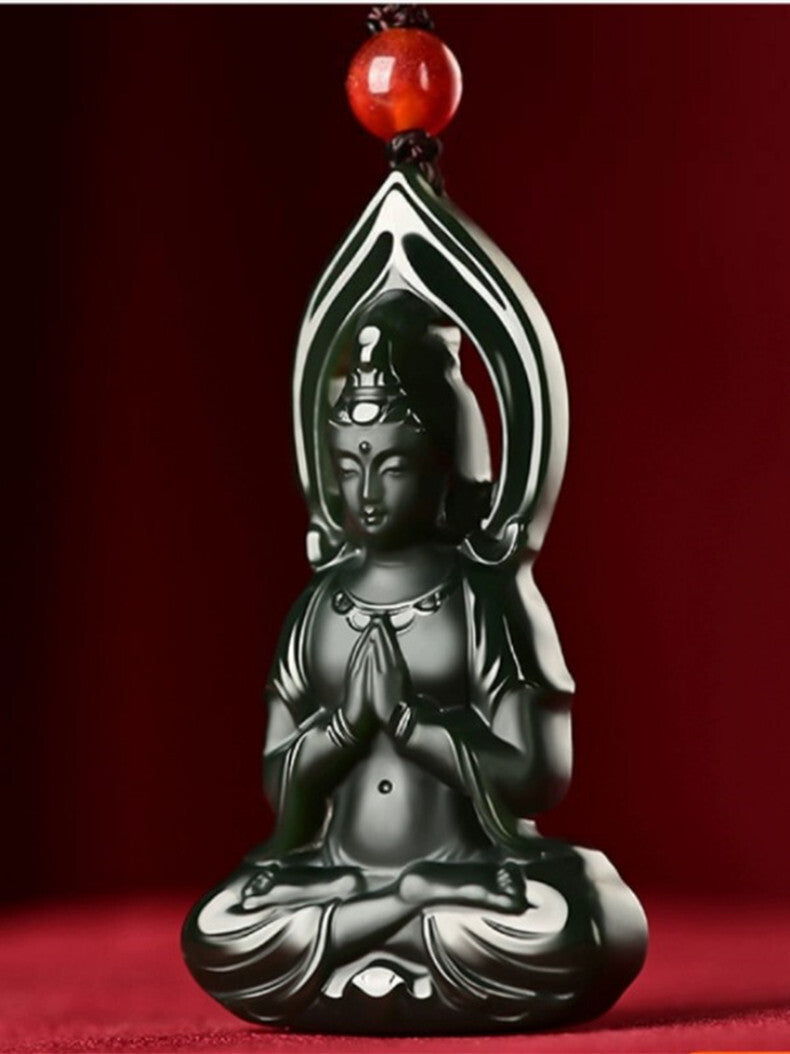 Certificate Hetian Jade Pendant Green Jade Guanyin Buddha Pendant Amulet
