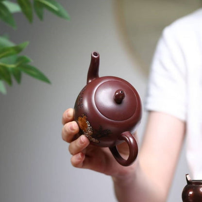 Handmade Craft Original Ore Real Yixing Zisha Purple Clay Tea Pot Floral Relief