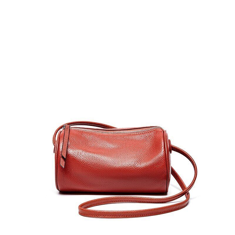 Genuine Leather Bag Crossbody Pouch Round Bags Soft Shoulder Bag Barrel-shaped