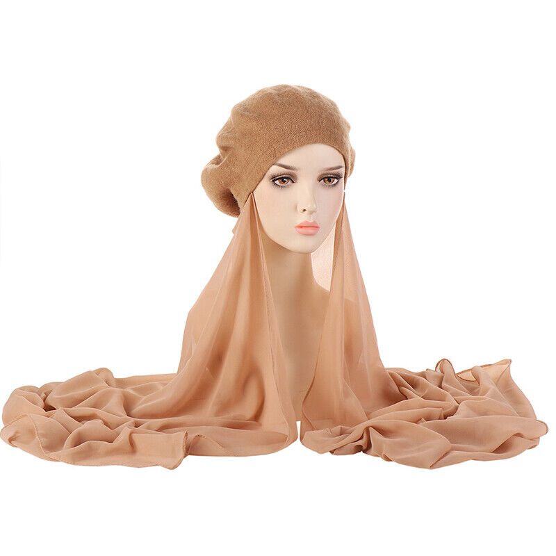Women's Beret Hat Chiffon Scarf Instant Hijab Shawls Wrap Headsacrf Bandana Caps