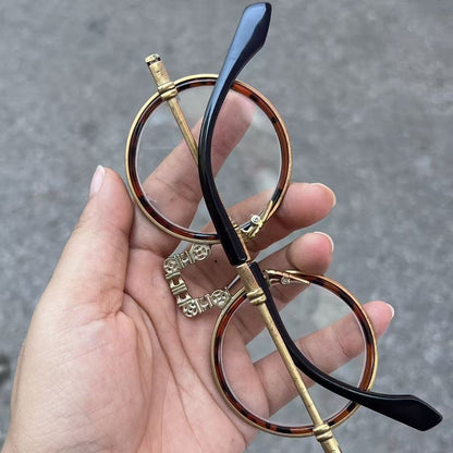 Vintage Chinese Crystal Round Glasses Tea Tint Copper Frame Eyewear