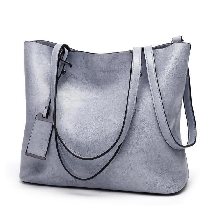 Leather Bucket Bag Simple Double Strap Handbag Shoulder Bags Women Shopping