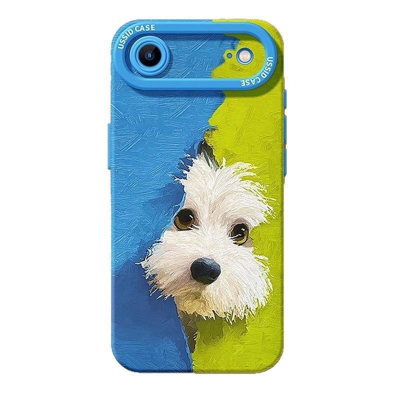 Cute Green Puppy Cartoon Phone Case with Lanyard for iPhone 17 Pro Max /16/15/14