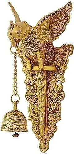 Brass Parrot Wall Hanging Bell Chain Welcome Sculpture Statue Figurine