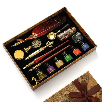 Wax Stamps Seal Feather Dip Quill Ink Gift Calligraphy Sealing Kits 2 3 Pen Sets