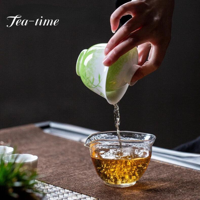 150ml Retro Grass Green Ceramic Tea Tureen Hand-painted Bamboo Tea Bowl