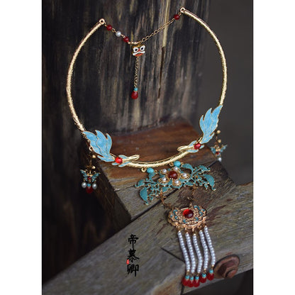 Chinese Hanfu Cloisonne Necklace Vintage Yingluo Collar Winter Choker