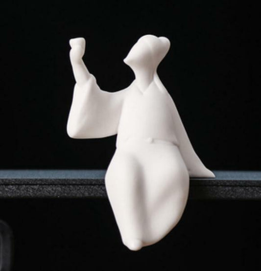 3.9" Chinese White Porcelain Ceramics Fairy Poet Li Po Figurine Statue Statues 2