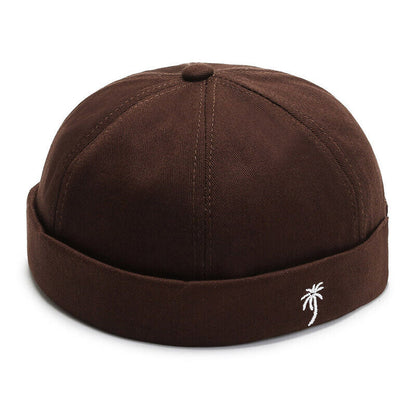 Men Retro Brimless Hat Skull cap Sailor Cap Beanie Rolled Cuff Adjustable
