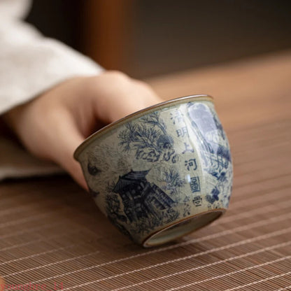 Tea Cup Retro Blue White Porcelain Chinese Style Household Kung Fu Tea Set