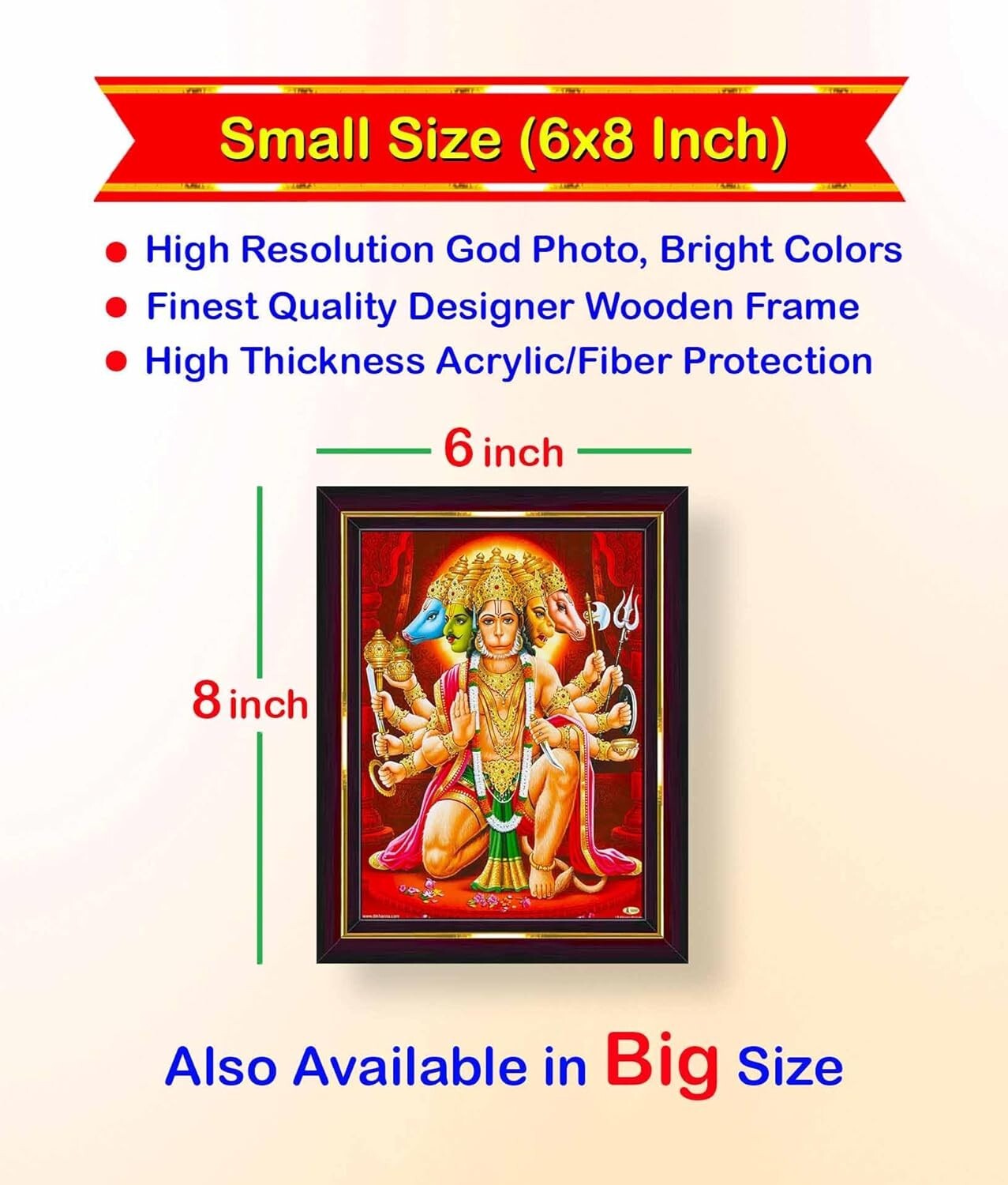 Lord Panchmukhi Hanuman Family HD Printed Religious Picture With Wooden Frame