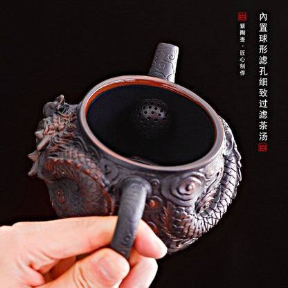 Handmade Purple Pottery Dragon Teapot 450ml Vintage Gongfu Tea Set