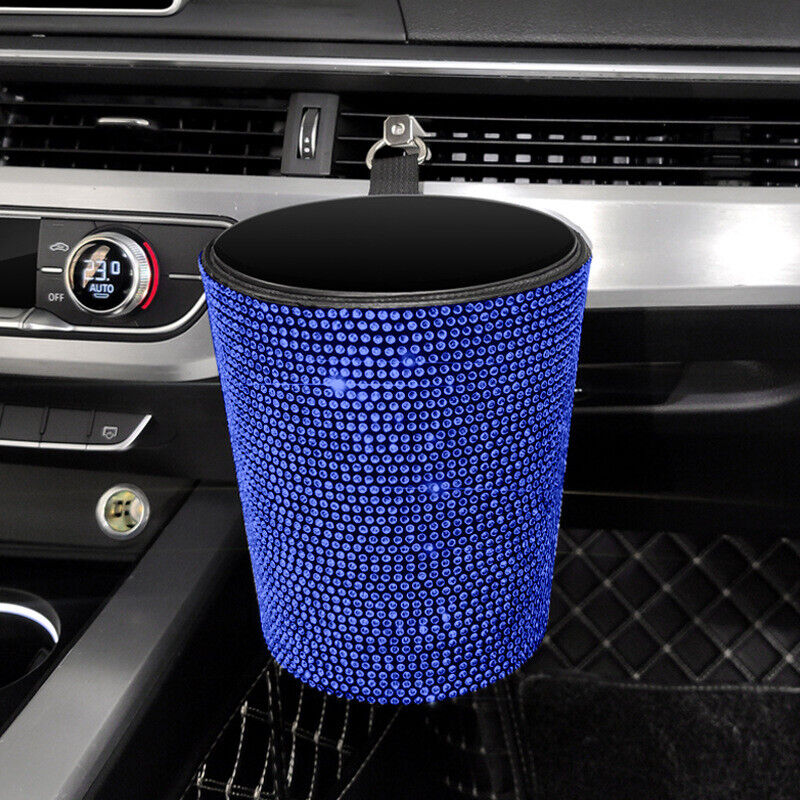 Bling Rhinestones Car Auto Trash Can Garbage Rubbish Bin Dust Case Holder Box