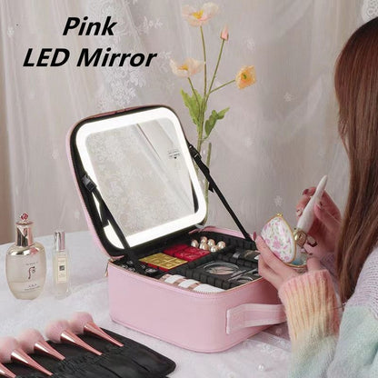 LED Light Cosmetic Bag Mirror Luxury Large Traveling Makeup Purse 26*23*11CM Bag