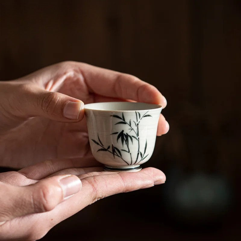 50ml Jingdezhen Chinese Hand Painted Bamboo Lotus Teacups Ceramic Kungfu Tea Set