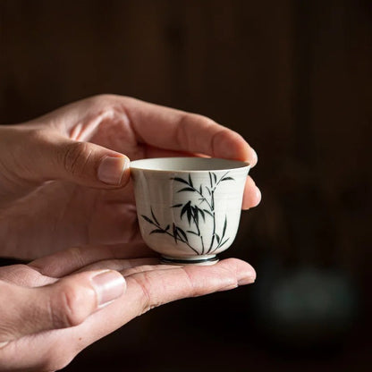 50ml Jingdezhen Chinese Hand Painted Bamboo Lotus Teacups Ceramic Kungfu Tea Set